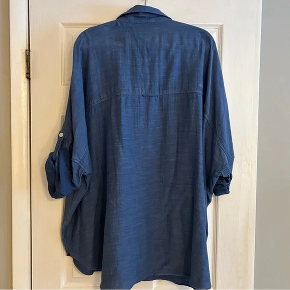 American Eagle Men's Blue Cotton Modal blend long sleeve roll back sleeves XL - Picture 5 of 7